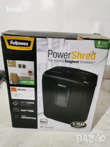 Шредер Fellowes Micro Cut 8 MC, до 8 листа А4, раздробява карти/хартия/телчета/, кошче за отпадъци с, снимка 9 - Друга електроника - 49347620