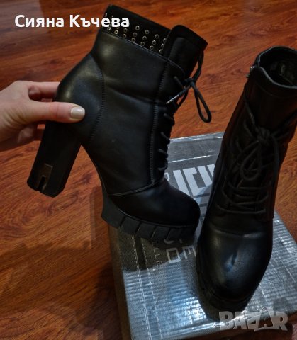 Дамски кожени боти на ток, снимка 4 - Дамски боти - 44341269