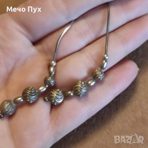 Сребърни висящи обеци с топчета (130), снимка 4 - Обеци - 44340653