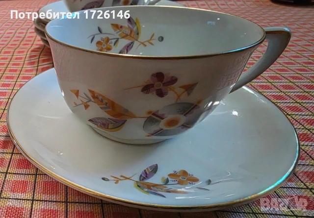 Фин порцелан с позлата - сет 2 броя и чинийки 3 броя на Zeh Scherzer Bavaria 