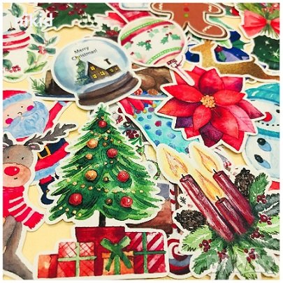33 бр Коледни малки самозалепващи лепенки стикери украса картонена торта ръчна изработка подарък