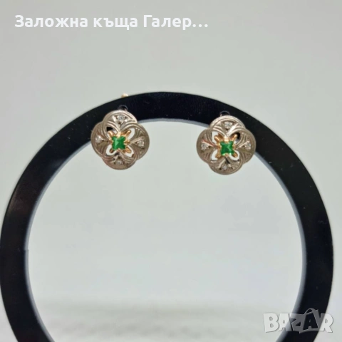 Златни обеци с фианити – съветско злато, проба 585, 5,95г, снимка 2 - Обеци - 54216036