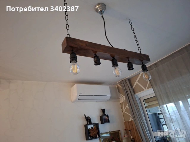 Стилен дървен полилей, снимка 3 - Полилеи - 53271152