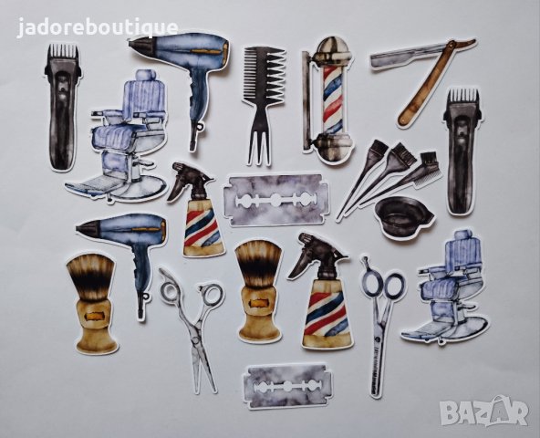 Изрязани елементи от картон Barber shop 18 бр - R053, снимка 1 - Други - 42519026