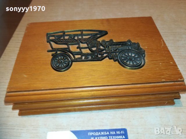 дървена кутия с метална кола-внос франция 19х12х5см