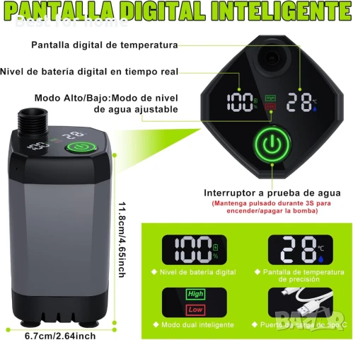 Spopal Преносим, акумулаторен, електрически къмпинг душ с LED дисплей, 4 режима на пръскане, снимка 4 - Къмпинг мебели - 50584059