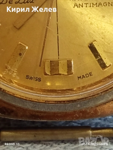 Стар механичен часовник мъжки OMNIA DE LUXE ANTI-MAGNETIC работи позлатен уникат 51433, снимка 5 - Антикварни и старинни предмети - 52364164