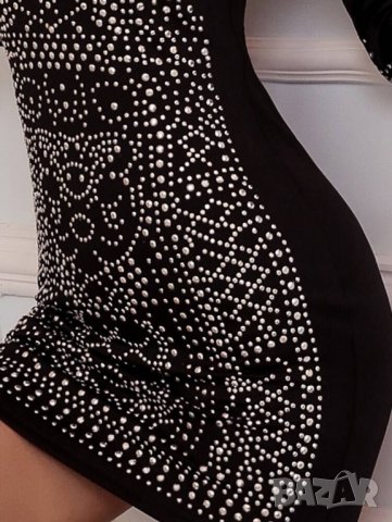 Елегантна черна рокля с камъни , снимка 9 - Рокли - 28516434