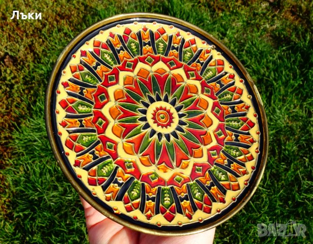 Бронзова чиния,пано 17 см.,клетъчен емайл Клоазоне. , снимка 6 - Пана - 30563364