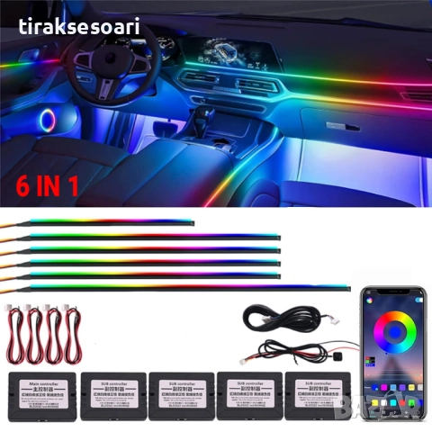 RAINBOW LED амбиентно осветление за автомобили с RGB 256 цвята, 6 IN 1