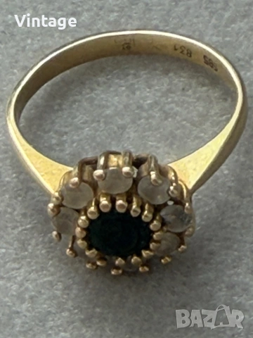 Старинен златен пръстен с естествени камъни , снимка 6 - Пръстени - 54304792