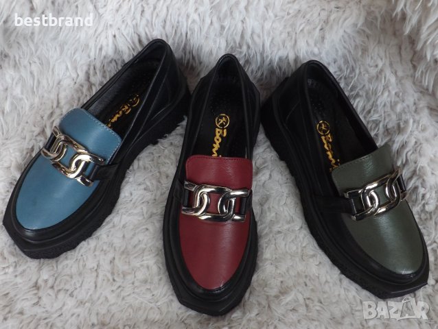 Обувки, естествена кожа, зелени, сини, бордо,  код 506/80