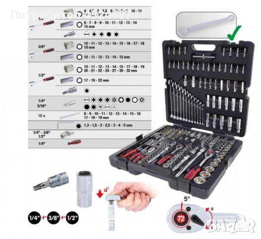 Комплект гедоре от 216 части 2061N, снимка 2 - Аксесоари и консумативи - 50076483