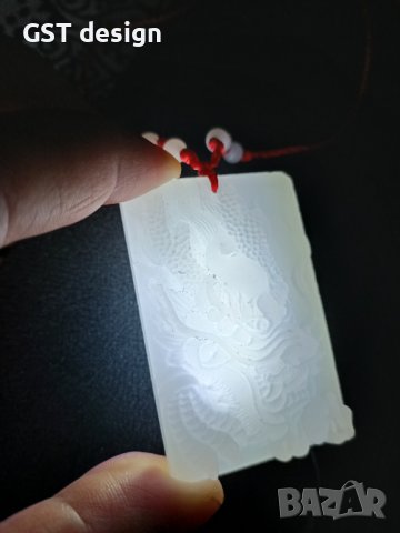 Спешно Чист Натурален Бял Нефрит Ръчна изработка дракон Бог Колие Висулка , снимка 1