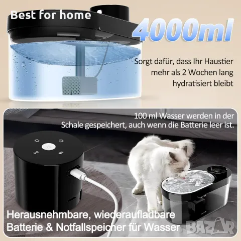  Безжичен фонтан за котки 4 литра, снимка 5 - Други стоки за животни - 49584625