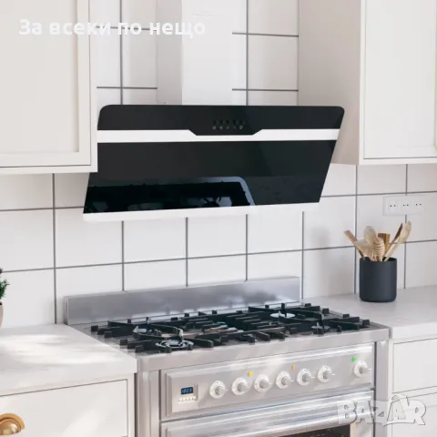 Стенен абсорбатор, 90 см, стомана и закалено стъкло, черен Код P195, снимка 3 - Абсорбатори - 49457944