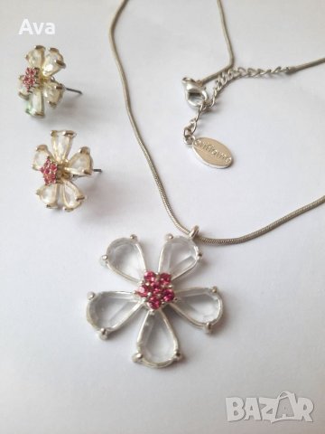 колие и обеци с цвете/комплект oriflame/медальон/висулка/кръст/кръстче с цирконий/цвят сребърен 