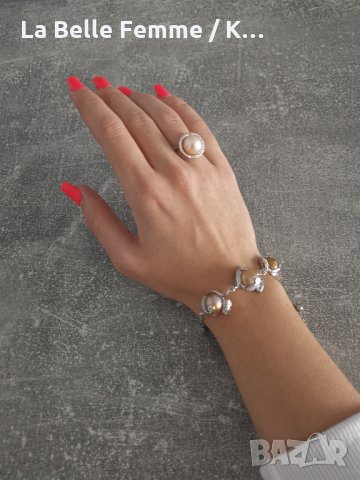 Комплект гривна и пръстен с перли, снимка 2 - Гривни - 34959874