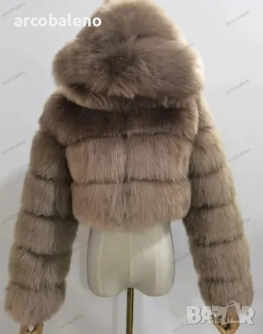 Късо дамско палто от изкуствен косъм с качулка и дълъг ръкав, 6цвята , снимка 4 - Якета - 47558790