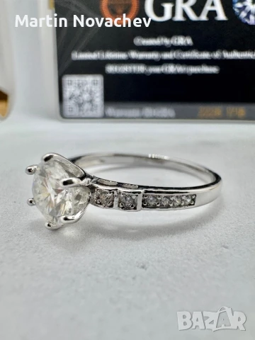 Сребърен пръстен с мойсанит (Диамант) 1 карат, снимка 8 - Пръстени - 50798776