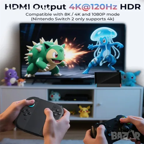 Преносима ТВ докинг станция за Nintendo Switch 2 – 4K@120Hz HDMI, снимка 4 - Аксесоари - 55921667