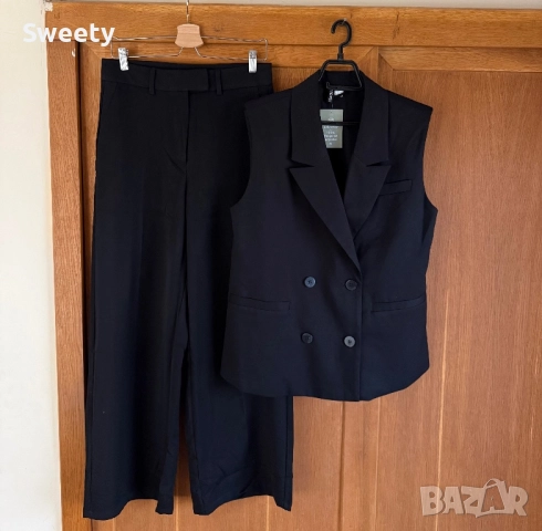 Елегантен сет елек H&M и панталон с широк крачол Sinsay , снимка 2 - Комплекти - 52321790