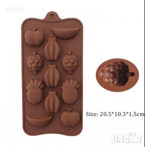 Микс плодове ананас банан ябълка резен силиконов молд форма фондан шоколадови бонбони гипс лед, снимка 4 - Форми - 37065769