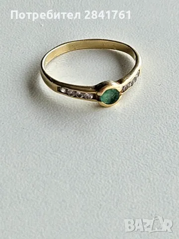 Златен пръстен 18К проба 750 със зелен и бели камъни, снимка 9 - Пръстени - 48989044