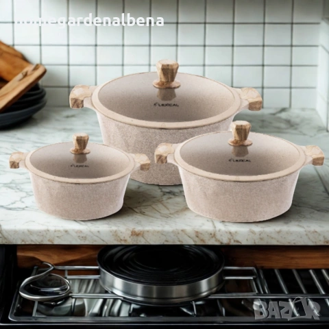 Гранитен Комплект Касероли Lexical PEARL SERIES | 3 броя | Индукция, снимка 2 - Съдове за готвене - 54208770
