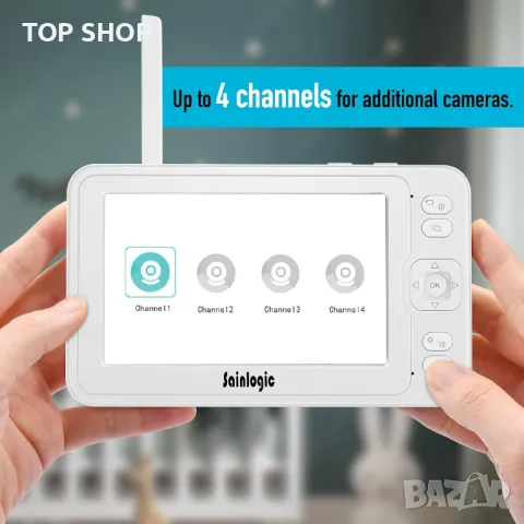 Sainlogic видео бебефон с камера, 1080P FHD 5-инчов LCD дисплей, дневен и нощен режим, снимка 4 - Бебефони - 48109037