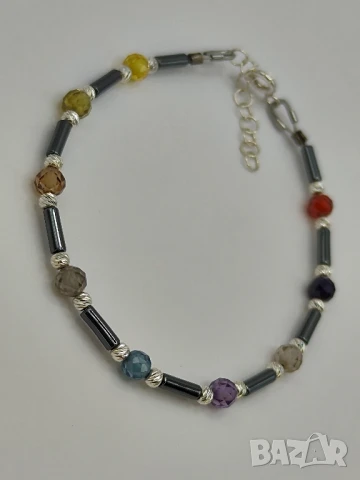 Дамска сребърна гривна с циркони и хематит, снимка 1