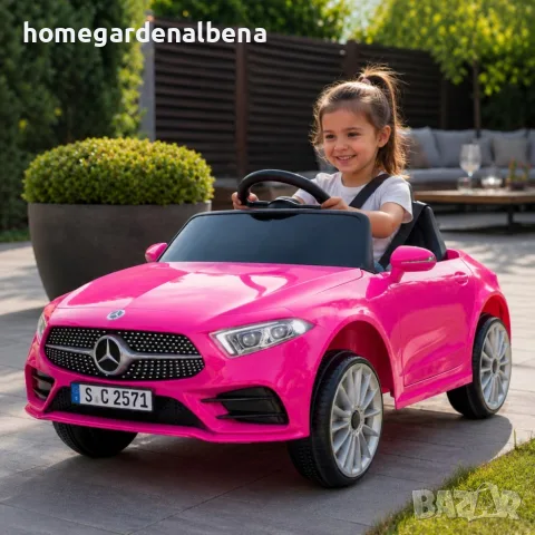 Розова акумулаторна кола Mercedes Benz CLS350 с кожена седалка 12V