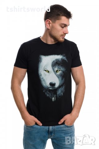 Нова мъжка тениска с дигитален печат Вълк ИН и ЯН, Серия вълци, снимка 6 - Тениски - 27829095
