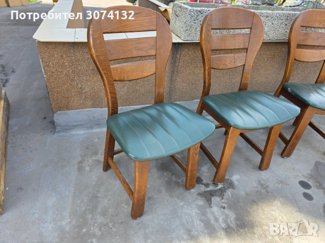 Масивни дъбови трапезни столове с естествена кожа, снимка 2 - Столове - 54229639