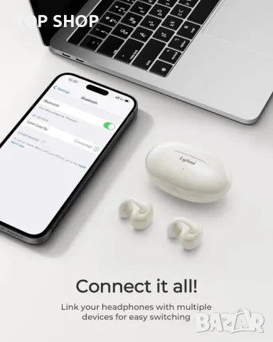 Слушалки с отворено ухо Lytmi CozyClip, слушалки с щипка и Bluetooth 5.4, IPX4, бели, снимка 8 - Безжични слушалки - 49445222