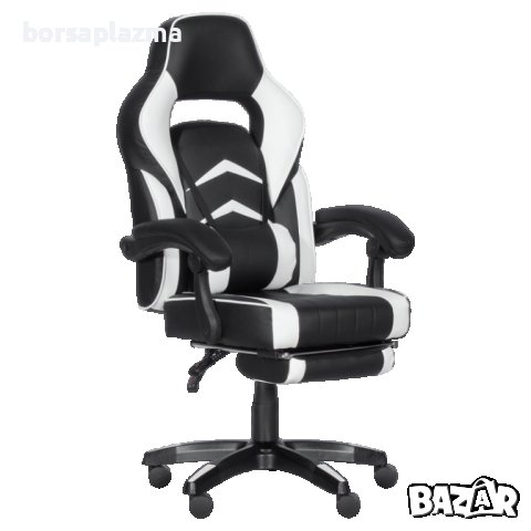 Геймърски стол Carmen 6198 с подвижна опора за крака - Черен/Бял, снимка 5 - Столове - 13559246