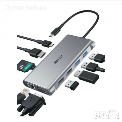 AUKEY CBC89 10 в 1 USB C хъб с 4K HDMI и VGA сребрист