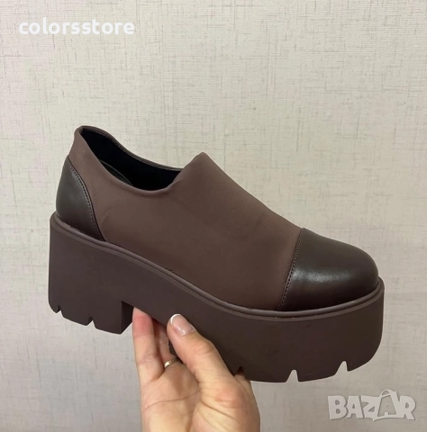 Обувки на платформа - кафяв неопрен и кожа - NPR22 , снимка 2 - Дамски ежедневни обувки - 51956134
