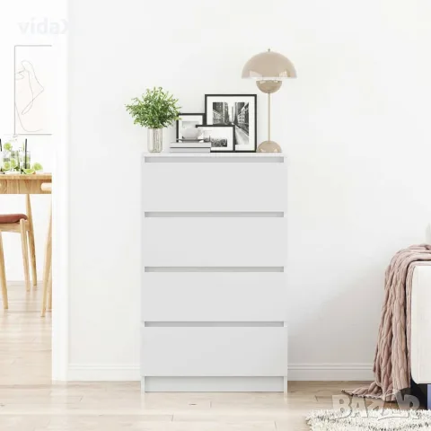 vidaXL Сайдборд, бял, 60x35x98,5 см, инженерно дърво, снимка 4 - Бюфети - 56147692