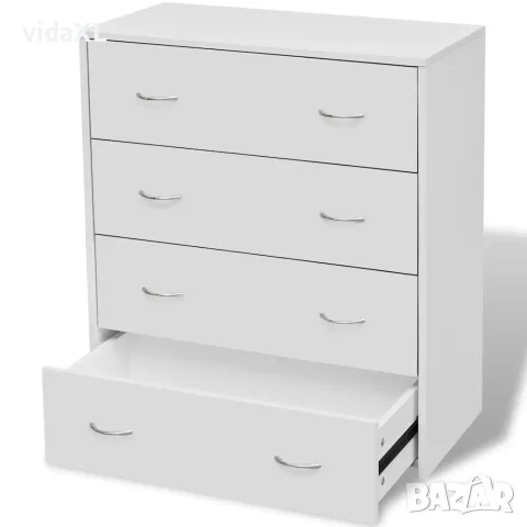 vidaXL Сайдборд с 4 чекмеджета, 60 x 30,5 x 71 см, бял（SKU: 242545）