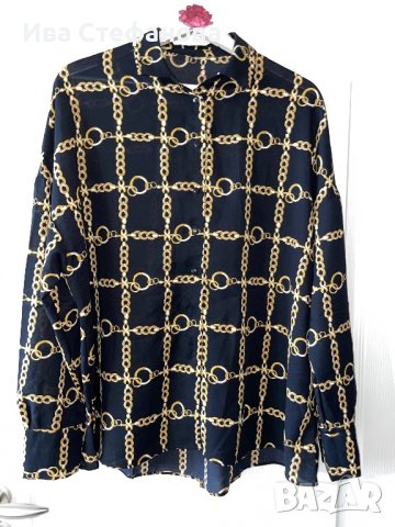Нова черна елегантна риза златни синджири барок бароков стил , снимка 1 - Ризи - 42638328