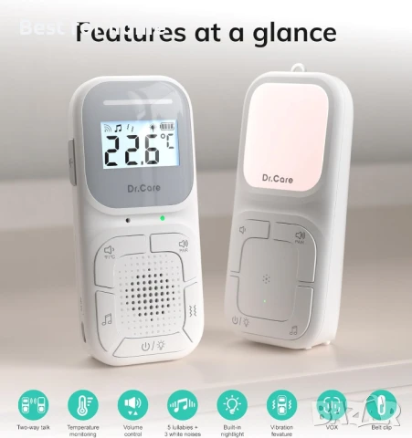 Преносим бебешки аудио монитор и звукова машина Dr.Care NeoGo , снимка 7 - Бебефони - 51052976