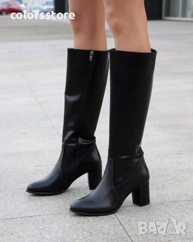 Ботуши на ток - черна кожа - TVD12 , снимка 2 - Дамски ботуши - 51662914