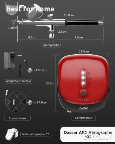 Комплект за аерограф Oasser с регулируемо налягане за моделиране, козметика, стилизиране, боядисване, снимка 8 - Други инструменти - 51052121