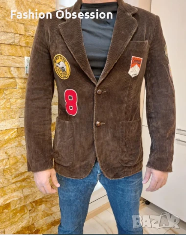 Мъжко сако REPLAY, кафяво памучно, размер L, снимка 2 - Сака - 50947381