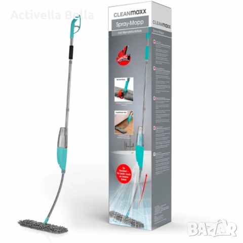 Спрей моп CLEANmaxx със сменяема кърпа и телескопична дръжка – чист под без кофа и без навеждане, снимка 6 - Мопове, кофи, четки и метли - 52522056