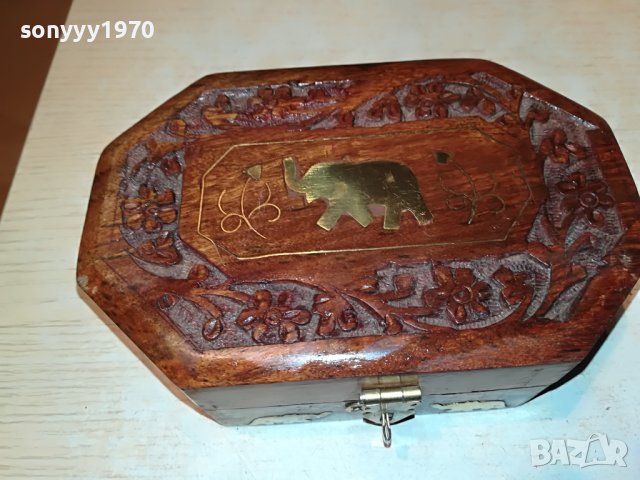 КУТИЯ ОТ ЕКЗОТИНО ДЪРВО С ЗЛАТНИ СЛОНЧЕТА 0403231849, снимка 6 - Антикварни и старинни предмети - 39885381