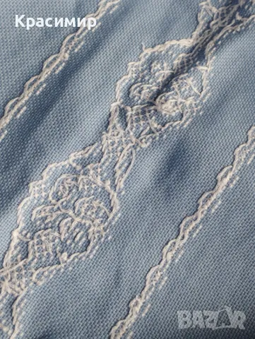 Бледосиня покривка със семпли ръчни бродерии. 👉136 х 87 см , снимка 5 - Покривки за маси - 48477921