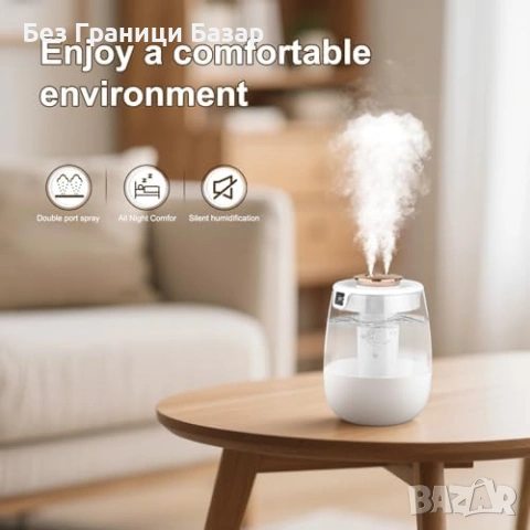 Нов USB овлажнител за въздух спалня 1.8L студена мъгла с 2 дюзи и нощна лампа, снимка 2 - Други стоки за дома - 54044718