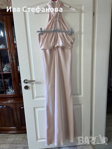бална абитуриентска рокля парти елегантна рокля тип русалка сатен бежова натурален цвят ASOS, снимка 1 - Рокли - 44492983